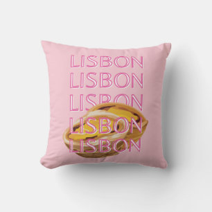 Lisbon Travel Art, Portugal, Pink, Preppy Throw Pillow