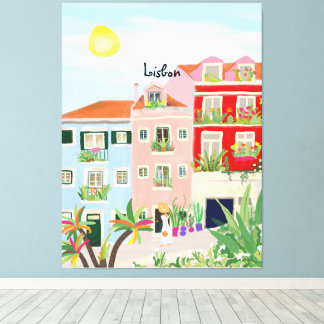 Lisbon travel colorful canvas print