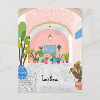 Lisbon travel colorful postcard