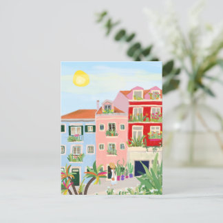 Lisbon travel colorful postcard
