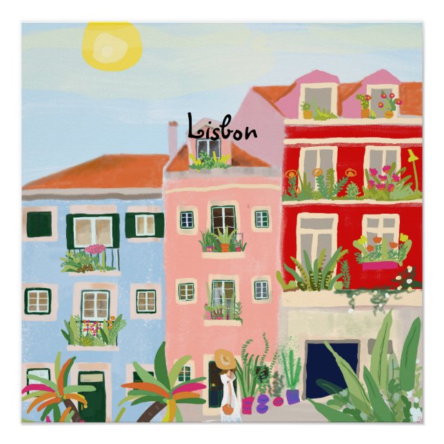 Lisbon travel colorful poster (Front)