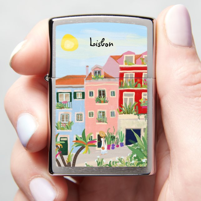 Lisbon travel colorful zippo lighter (In Hand)