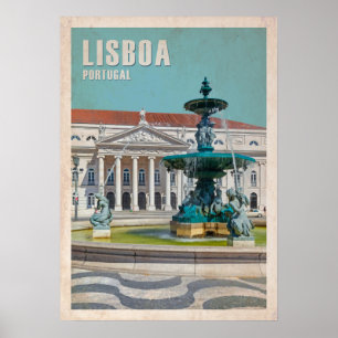 Lisbon Travel Poster D. Maria II Theater, Portugal