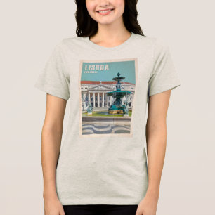 Lisbon Travel Poster D. Maria II Theater, Portugal Tri-Blend Shirt