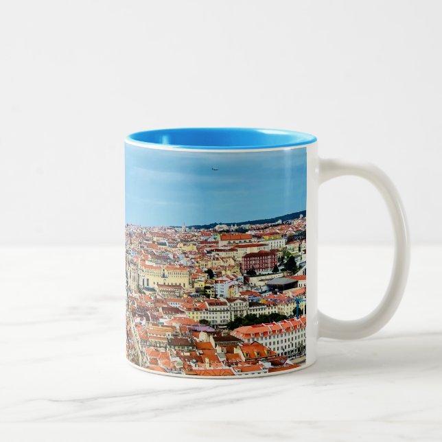Lisbon View Coffee Mug, Traveler Gift Two-Tone Coffee Mug (Right)