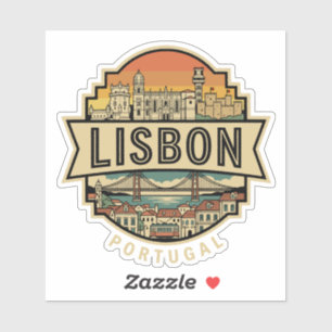 Lisbon Vintage Skyline Portugal Travel Badge Sticker