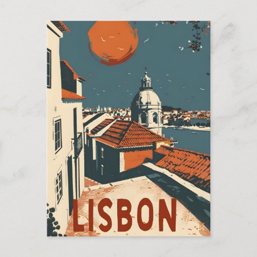 Lisbon Vintage Travel Ad Art Postcard