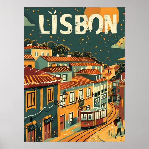 Lisbon Vintage Travel Ad Art Poster