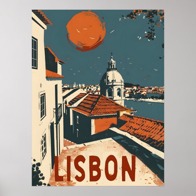 Lisbon Vintage Travel Ad Art Poster (Front)
