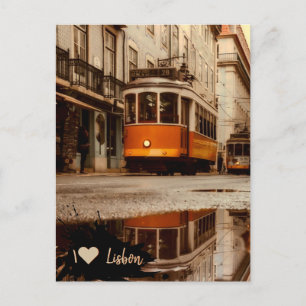 Lisbon yellow street tram Portugal Postcard