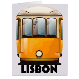 Lisbon yellow Tram travel poster Cards