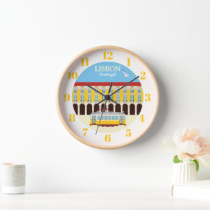 Lisbon yellow tram vintage clock