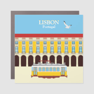 Lisbon yellow tram vintage style car magnet