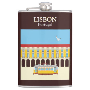 Lisbon yellow tram vintage style flask