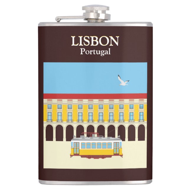 Lisbon yellow tram vintage style  flask (Front)