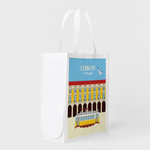 Lisbon yellow tram vintage style grocery bag