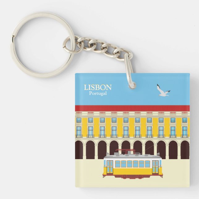 Lisbon yellow tram vintage style keychain (Front)
