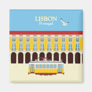 Lisbon yellow tram vintage style magnet