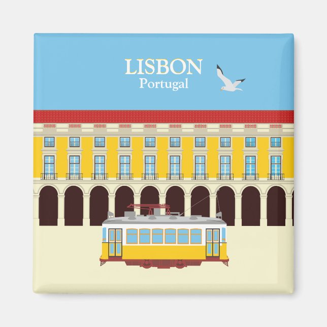 Lisbon yellow tram vintage style magnet (Front)