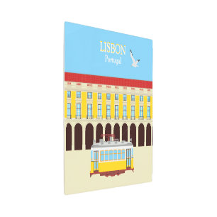 Lisbon yellow tram vintage style metal print