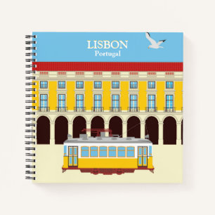 Lisbon yellow tram vintage style notebook