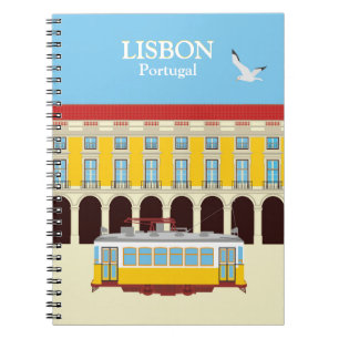 Lisbon yellow tram vintage style   notebook