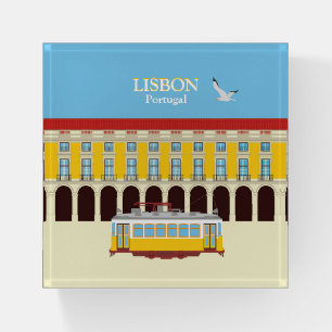 Lisbon yellow tram vintage style paperweight