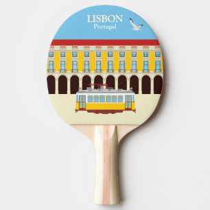 Lisbon yellow tram vintage style  ping pong paddle