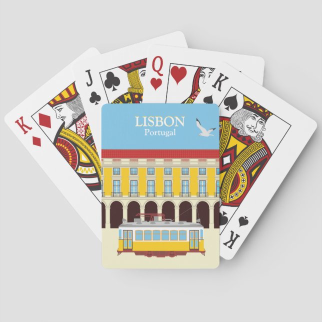 Lisbon yellow tram vintage style   poker cards (Back)