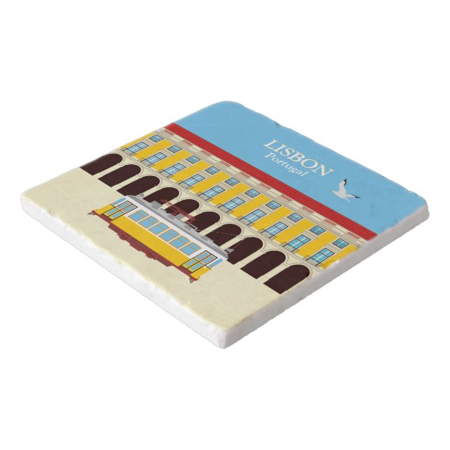 Lisbon yellow tram vintage style trivet (Corner)