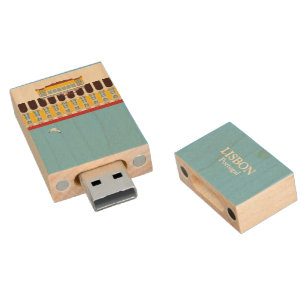 Lisbon yellow tram vintage style wood flash drive