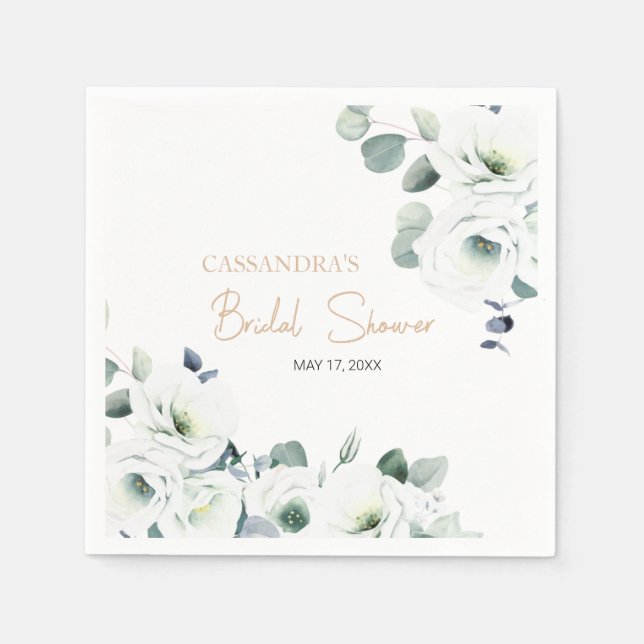 Lisianthus Succulent Ivory Botany Bridal Shower   Napkins (Front)