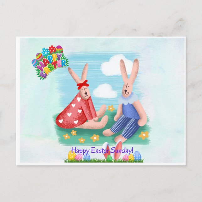 Lissy and Penney in garden handdrawn illustration  Holiday Postcard (Front)