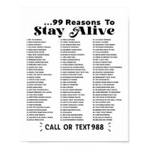 List Of 99 Reasons To Stay Alive - Mental Health A Poster