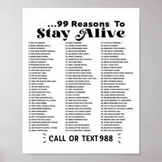 List Of 99 Reasons To Stay Alive - Mental Health A Poster