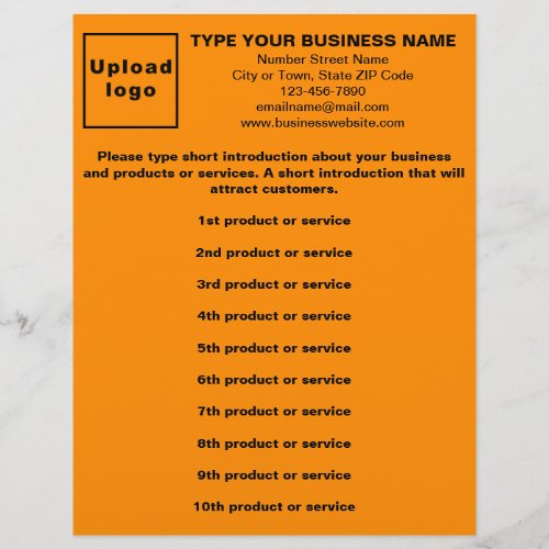 List of Business Products or Services Orange Flyer