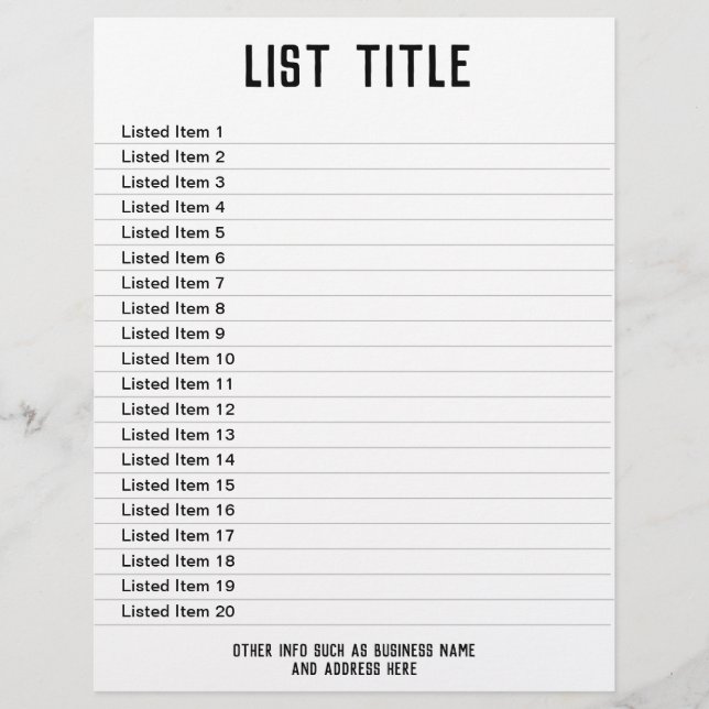 List of Items. Up to 40 items shown. Double-Sided Flyer (Front)