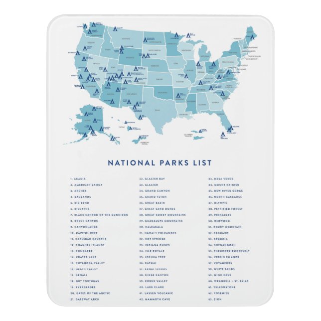 List of National Parks in the United States  Door Sign (Contemporary Vert)