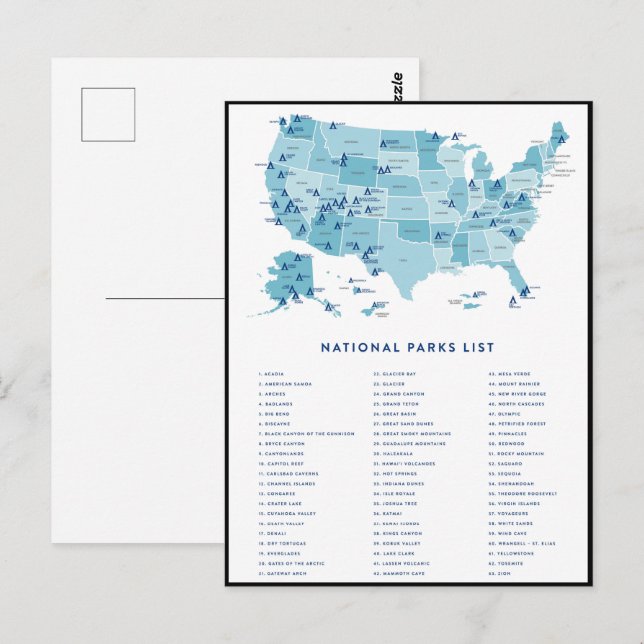 List of National Parks in the United States  Postcard (Front/Back)