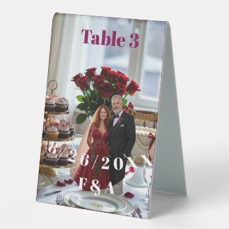 List Table Number Engagement Couple Photo Burgundy Tent