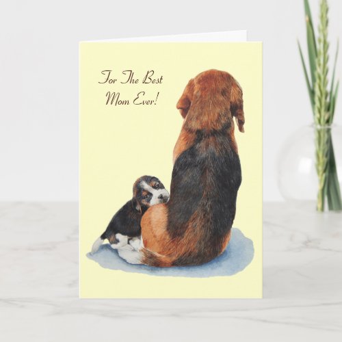 listen beagle puppy cuddling mum dog card