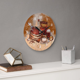 listen coffee bar decor Large Clock