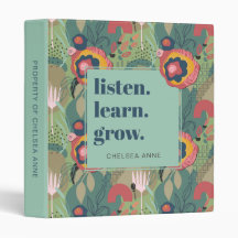 Listen Learn Grow Green Abstract Floral