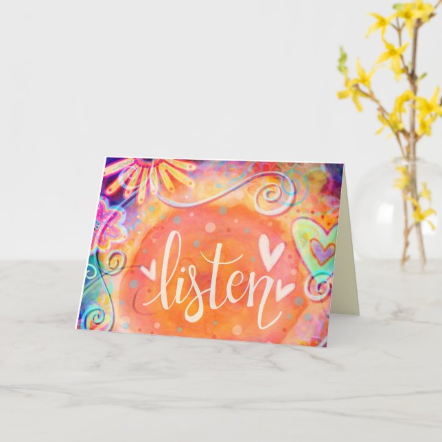 Listen Pretty Floral Hearts Inspiring  Pastel Card (Yellow Flower)