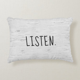 LISTEN Text On Birch Tree Accent Pillow