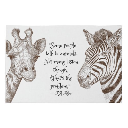 Listen To Animals Quote Giraffe and Zebra   Faux Canvas Print