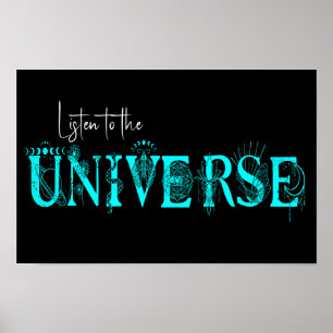Listen to the universe Stars Lotus moon Sun Art Poster