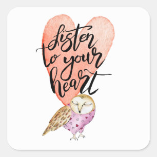 Listen to Your Heart Owl Square Sticker