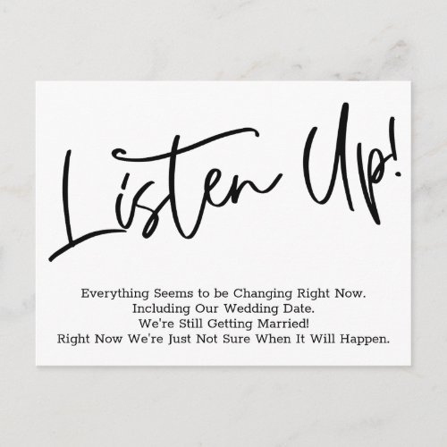 Listen Up Postponed Wedding Announcement Postcard