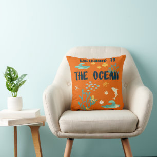Listening To The Ocean, Earth Day, Sea Animals Throw Pillow